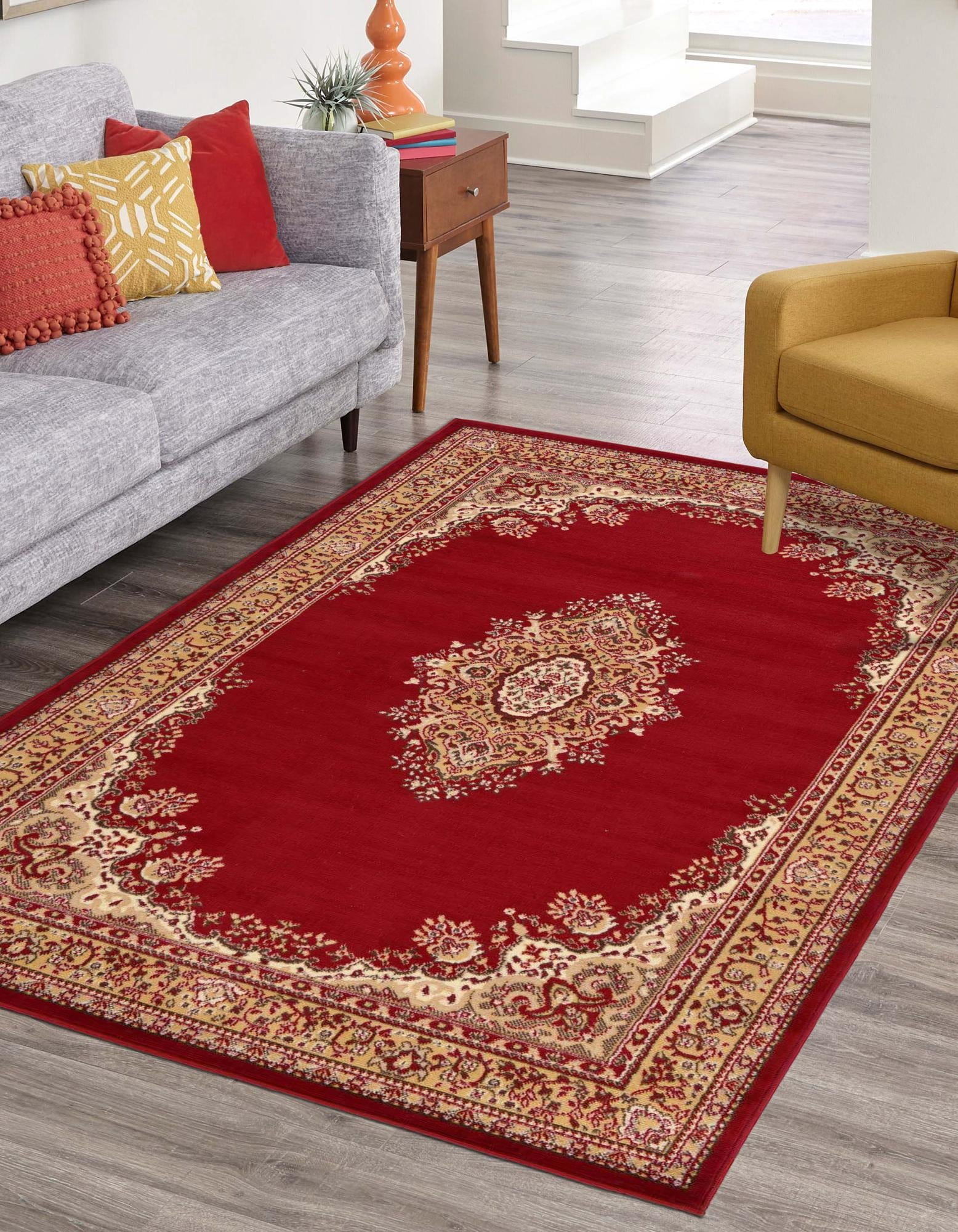 Rugs.com Amaya Collection Rug – 7' x 10' Burgundy Medium Rug Perfect For Bedrooms, Dining Rooms, Living Rooms