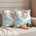 thumbnail image 2 of Green Coastal Seashells Outdoor Waterproof Pillow Covers, Nautical Brown Coral Starfish Decorative Square Throw Pillowcase Sofa Cushion Sham for Patio/Couch/Chair, 20"x20" 2 Pack, 2 of 8