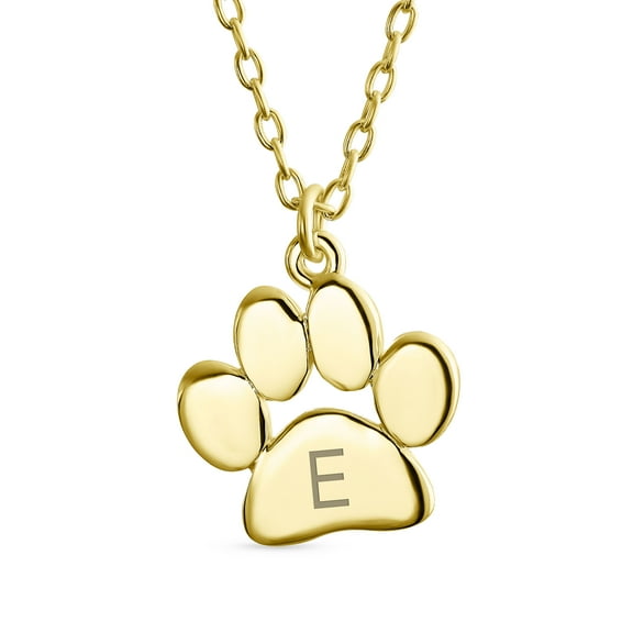 Bling Jewelry Womens Dainty Pet Paw Print Pendant Necklace Animal Jewelry Yellow Gold Plated Silver