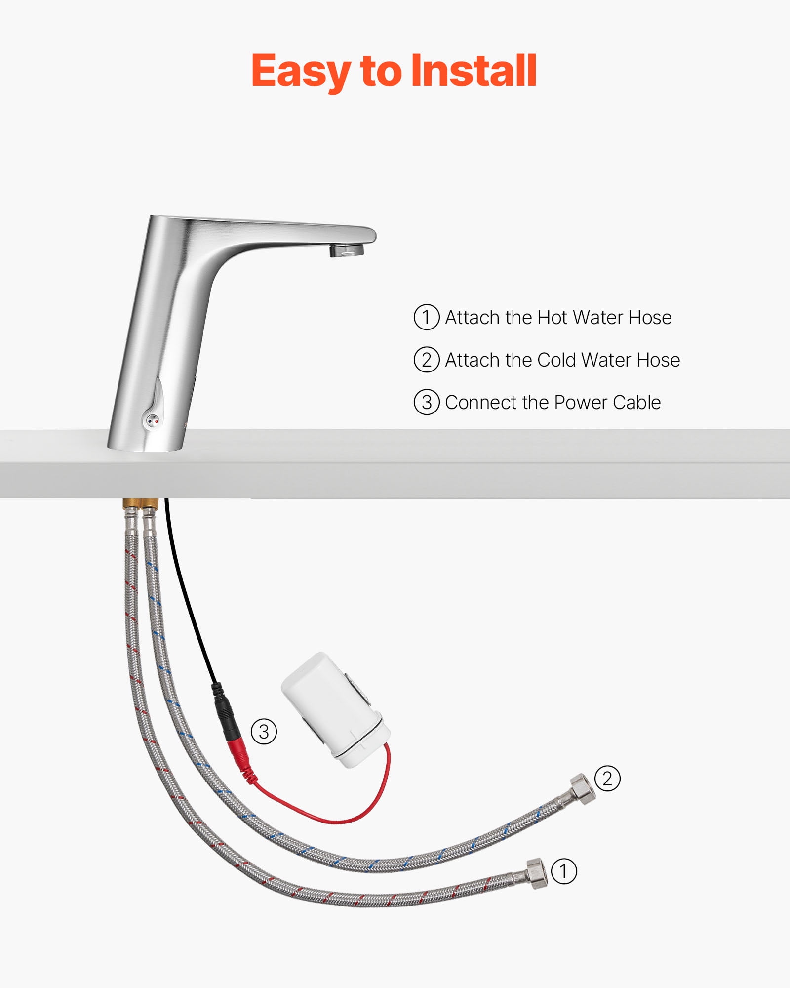 VEVOR Touchless Bathroom Sink Faucet, Automatic Motion Sensor Restroom Toilet Faucet, HandsFree Adjustable Cold Hot Single Handle Water Mixer Battery Operated for 9/16 in Pipe,Brushed Nickel Silver