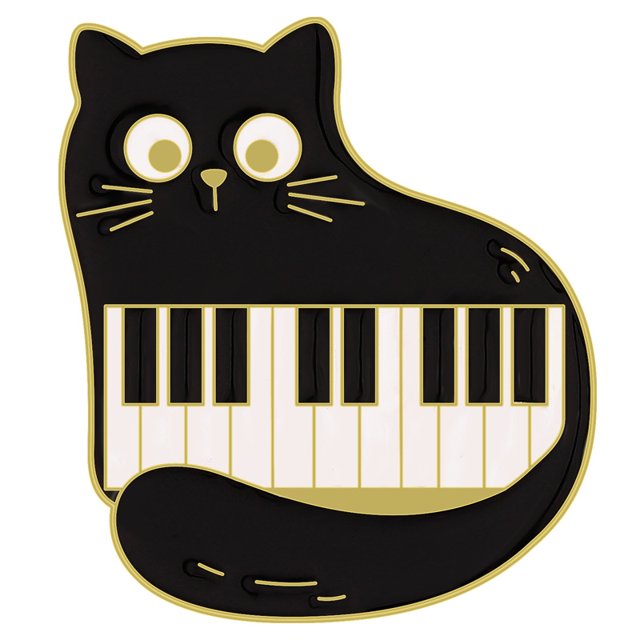Broche de aleación con diseño de notas de piano y gato negro, para ropa, bolso, abrigo, botón decorativo, insignia