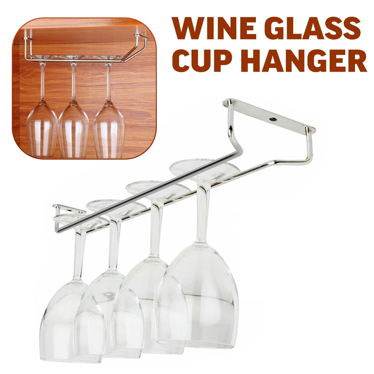 Under Cabinet Stemware rack Hanging Wine Glass holder for Kitchen storage Chrome