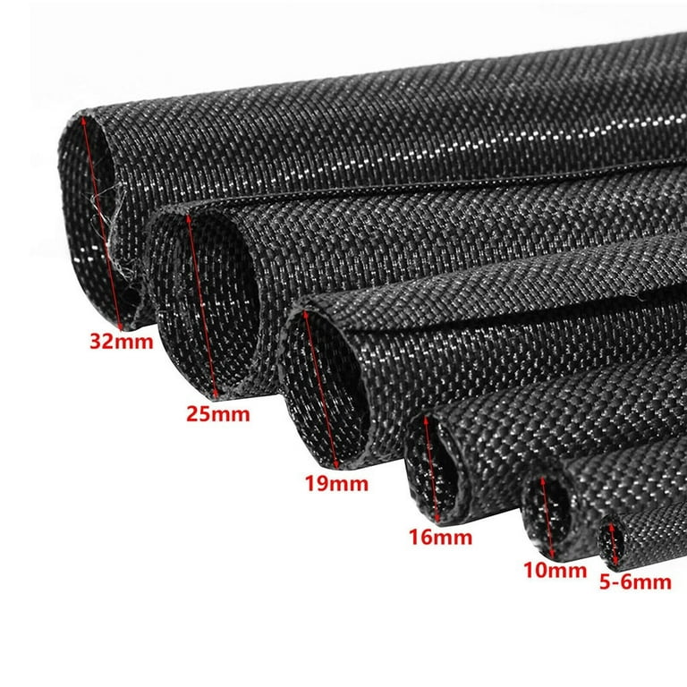 Black Expandable Braided Cable Sleeve 10mm Automotive Wire Harness Cover 
