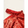 thumbnail image 5 of iEFiEL Women's Sparkly Sequin Shorts Jumpsuits One Shoulder Long Sleeve Romper Party Club Outfit Red 3XL, 5 of 7