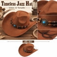 thumbnail image 4 of Qwertyu Western Cowboy Hat for Men Women Wide Brim Fedora Hat with Buckle Belt Fashion Vintage Jazz Cap Brown, 4 of 6