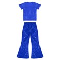thumbnail image 3 of TiaoBug Child Girls Boys Jazz Hip Hop Disco Dance Party Outfits Crop Top with Bell Bottom Pants Set Royal Blue 6-7, 3 of 5