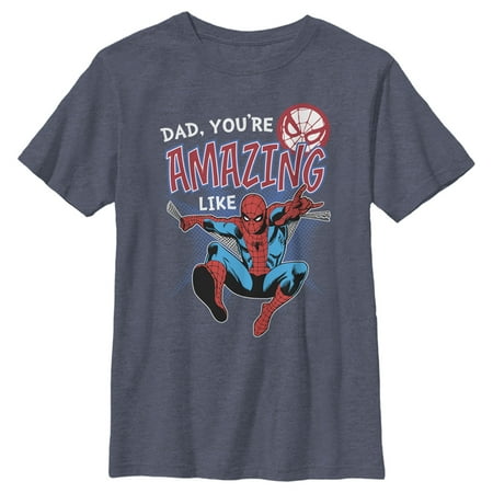 Boy s Marvel Dad You re Amazing Like Spider-Man Graphic Tee Navy Blue Heather Medium