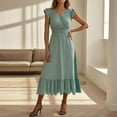 thumbnail image 4 of THDHVS Womens Summer Dresses,Dresses for Women 2025,Women's Bohemian Solid V-Neck Long Beach Sun Dresses Sleeveless Solid Maxi Dress Mint Green M, 4 of 7