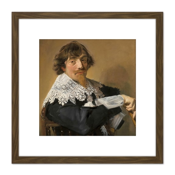 Frans Hals Portrait Of A Man Painting 8X8 Inch Square Wooden Framed Wall Art Print Picture with Mount