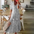 thumbnail image 1 of JUNWELL Robe Bohème d'Été pour Femmes, Robe Maxi Décontractée Grande Taille, Couleur Unie, Col en V, Robes Soleil, Dentelle à Franges, Longue Robe, 1 of 7