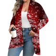 thumbnail image 2 of Women's Fall and Winter Fashion Casual Print Long Sleeve Mid-Length Cardigan Jacket, Christmas Theme for Holiday Season,Deep Red,4XL, 2 of 6