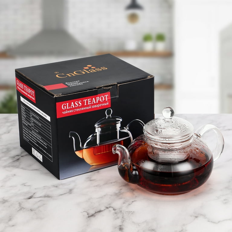 CNGLASS Glass Teapot Stovetop Safe,Clear Teapot with Removable Infuser 20.3  oz,Loose Leaf and Blooming Tea Maker