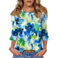 thumbnail image 1 of B-bfgl 3X-Large 3/4 Length Sleeve Shirts for Womens Pleated Summer Tops 2025 Ruffle Bell Sleeve Fasion Trendy Spring Blouses, 1 of 5