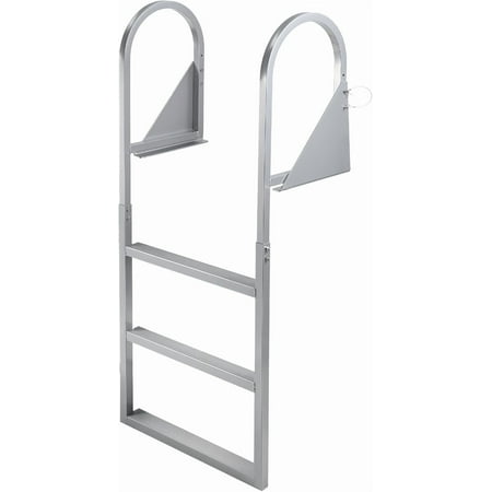 Flip Up Dock Ladder 3/4/5 Steps,Pontoon Boat Ladder with Anti-Corrosion 6063 Aluminum & Upgraded Widen Nonslip,350lbs Marine Pontoon Boat Dock for Lake/Pool/Boarding/RV.Straight Ladder (3-Steps)
