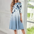 thumbnail image 2 of WTOBBY Women's Stylish Round Neck Floral Print 3/4 Sleeve Midi Dress, Modern Digital Pattern Dress with Casual Elegance for Everyday Wear,Blue L, 2 of 4