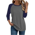 thumbnail image 2 of Maplenight 3/4 Sleeve Shirts for Women Crew Neck Loose Fit Casual T-Shirt Trendy Color Block Tees Womens Fall Tops, 2 of 4