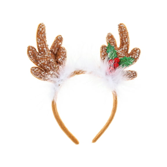 Holiday Time Sequined Reindeer Antler Headband, Brown, for Women and Teens, 1 Piece
