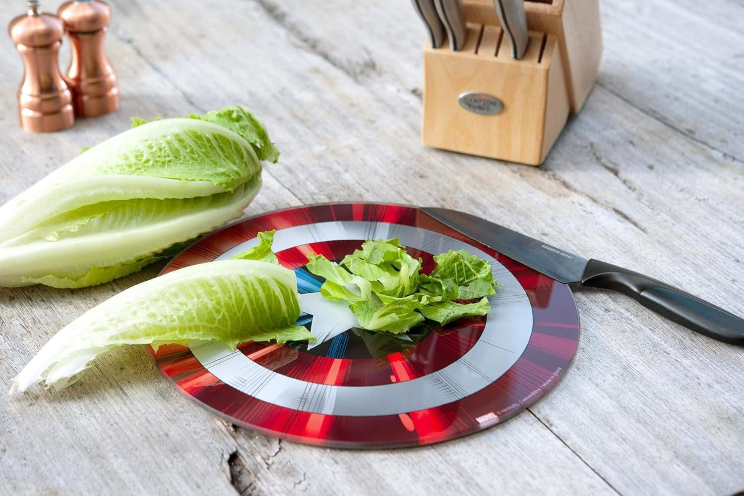 Marvel Avengers Captain America Shield Replica Cutting Board - 11 3/4 inch Round - Tempered Glass With Non-Slip Feet - Officially Licensed - Kitchen Decor Gift for Adults, Men, Women, Father's Day