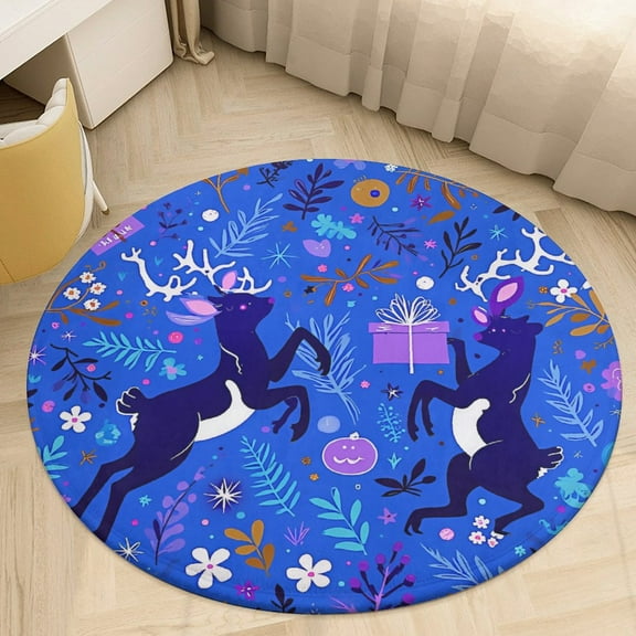 Christmas Pattern Snowflakes Christmas Trees Cartoon Santa Round Area Rugs for Bedroom Living Room, 3FT Soft Indoor Circle Carpets, Carpet Home Decor Floor Mat