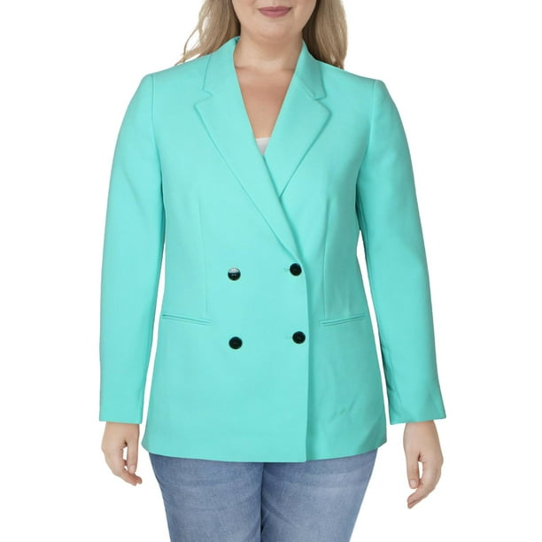 Tahari ASL Womens Office Business Double-Breasted Blazer Blue 14
