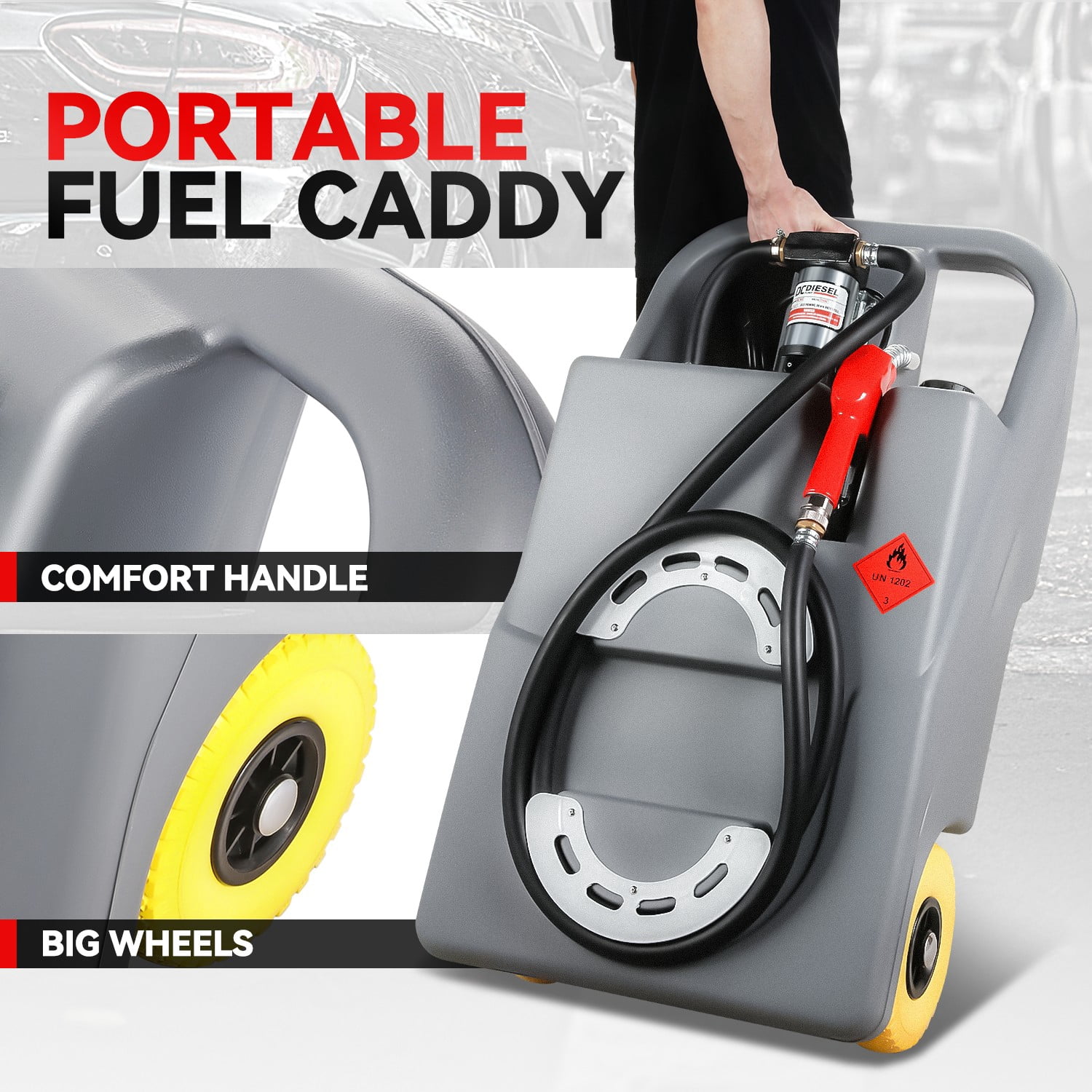 DNA Motoring WMT-TOOLS-00303, 26 Gallon 100L Gas Portable Fuel Tank Caddy Transfer Unit for Cars, Trucks, Lawn Mowers, ATVs, Boats, Grey
