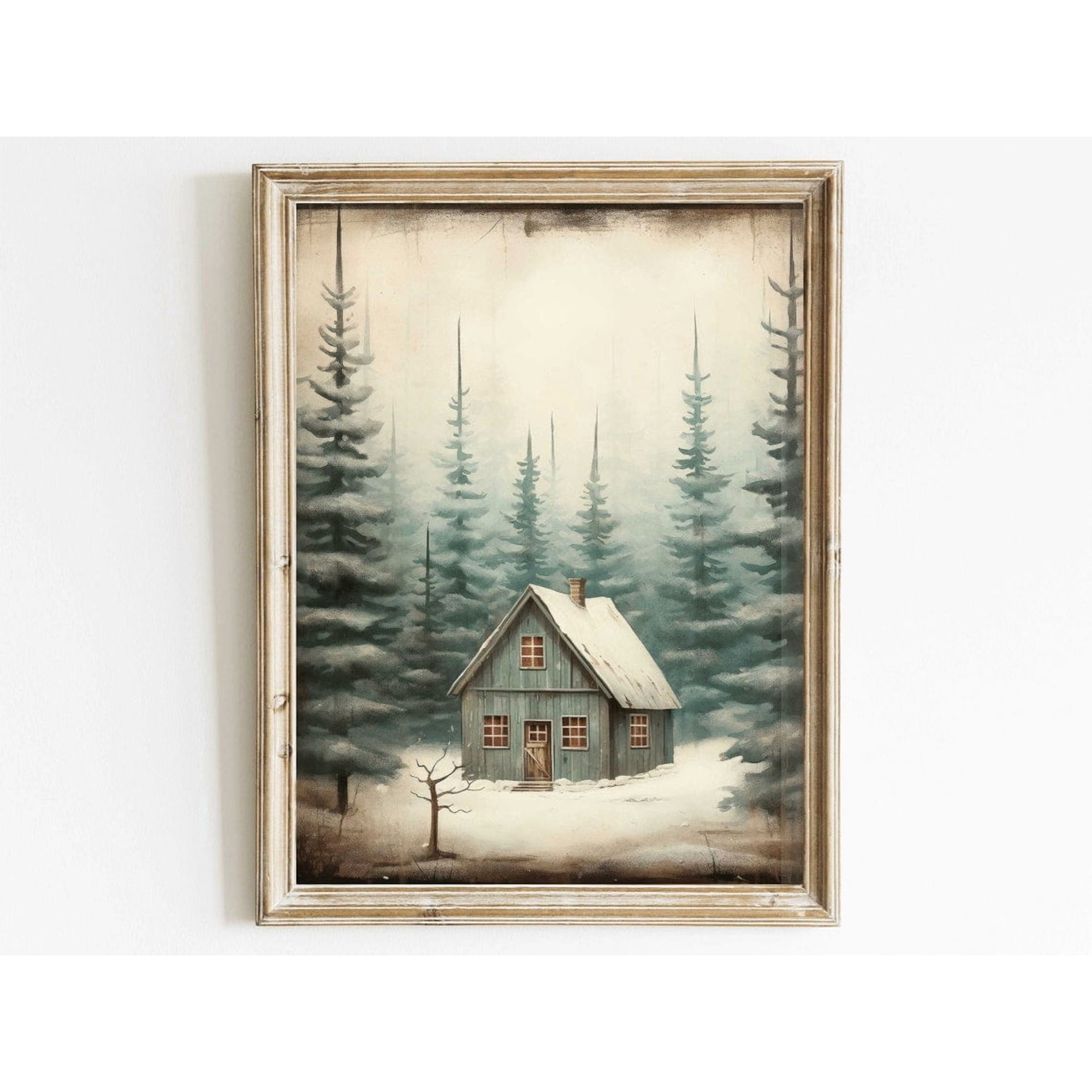 Vintage Forest Cabin Print Rustic Home Decor Little Cottage Print Forest Wall Art House In The Woods Nature Art Wall Art Modern Wall Decor 12x18 UNFRAMED
