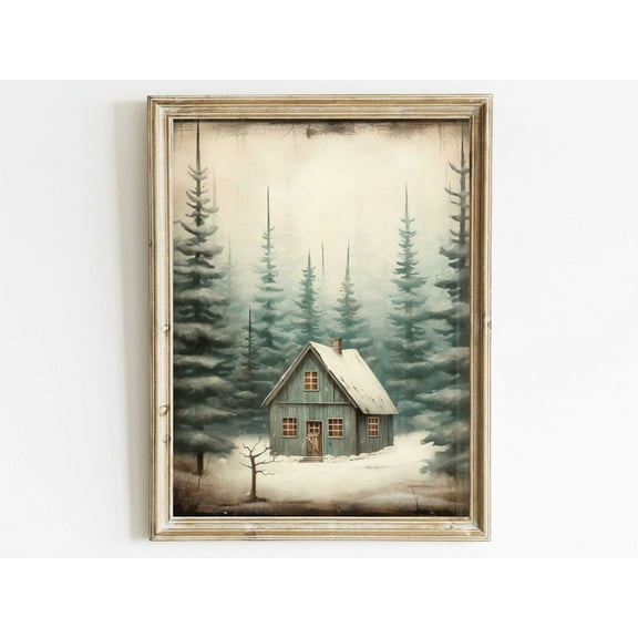 Vintage Forest Cabin Print, Rustic Home Decor, Little Cottage Print, Forest Wall Art, House In The Woods, Nature Art Wall Art, Modern Wall Decor, 8x12 UNFRAMED