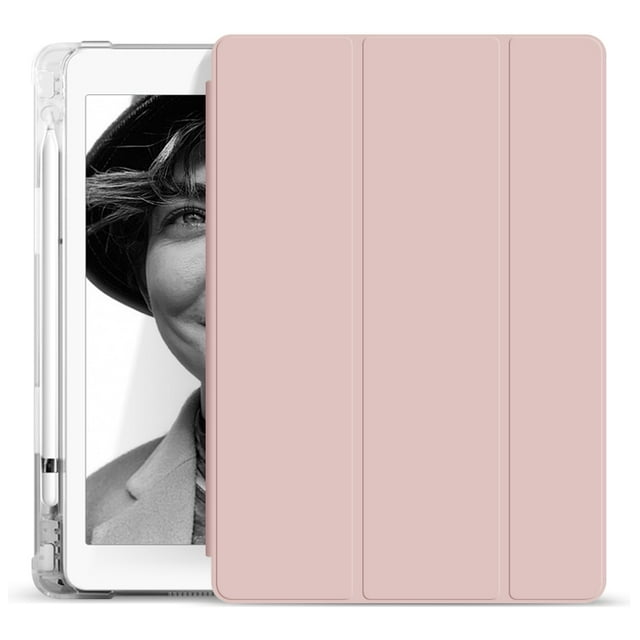 Funda para iPad 10.2 rosa translúcida con ranura para lápices