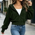 thumbnail image 4 of Ozmmyan Womens Cropped Zip Up Hoodie Ribbed Texture Drawstring Hooded Sweatshirt Jacket with Pockets Casual Fall Outerwear Streetwear Top, 4 of 6