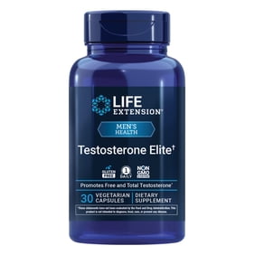 Life Extension Testosterone Elite, testosterone supplement, male health support supplement, pomegranate, cacao, luteolin, non-GMO, gluten-free, vegetarian, 30 capsules