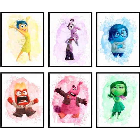 Inside Out Poster - Joy, Sadness, Fear, Anger, Disgust, Bing Bong, Decorations, Posters For Classroom, Party Decorations - Unframed Set of 6 (8x10")
