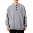 thumbnail image 3 of HOOMEUMY 2026 Sweatshirt Men Lightweight Solid Color Crew Neck Spring Button Knitted Sweatshirt Long Sleeve Comfy Pullover (Gray,XL), 3 of 9