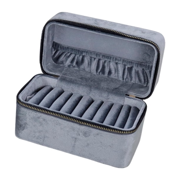 Caja para guardar pulseras, vitrina para joyas, organizador de mesa de cuero sintético de terciopelo. Gris