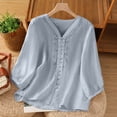 thumbnail image 2 of Women's Cotton Linen Embroidered V Neck Short Sleeve T Shirt Loose Summer, 2 of 5