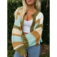 thumbnail image 2 of Jersey tipo cárdigan Saodimallsu para mujer, a rayas, color marrón, 2 of 5