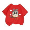thumbnail image 1 of LUOGENLI T-Shirt pour Filles, Mignon Imprimé Col Rond Manches Courtes, T-Shirt d'Été Décontracté Mode Ample, Hauts Maxi pour Filles Été 2025 Floral Flowy Boho Rouge 4-6 Ans, 1 of 4