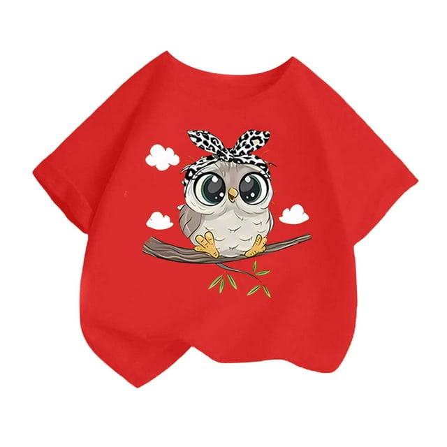 Chemises Filles Imprimé Mignon Col Rond Manches Courtes Tee Été Mode Ample Vêtements Filles Tout-Petits Rouge 8-10 Ans