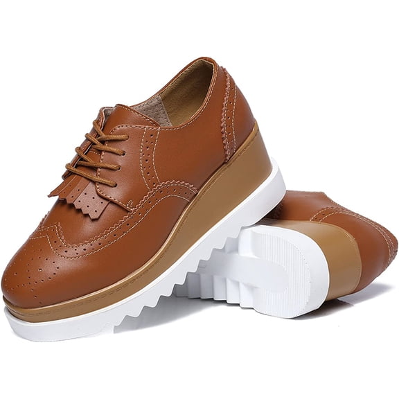 Women's Fashion Tassels Square-Toe Lace-up Platform Wedge Oxford Shoes
