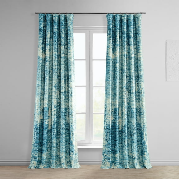 Strata Blue Printed Linen Textured Blackout Curtain (1 Panel), Strata Blue, 50W X 108L