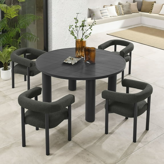 Modway Nautica 5-Piece Round Outdoor Patio Aluminum Dining Table and Chairs Set in Charcoal Graphite
