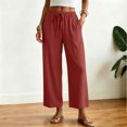 thumbnail image 2 of RFQWOVSR Women's Elastic Waist Drawstring Wide Leg Linen Pants with Pockets Loose Fit Casual Summer Trousers S, 2 of 5