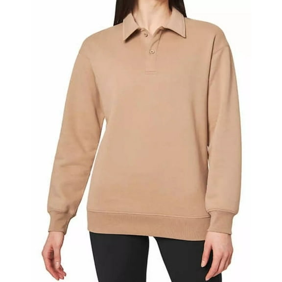 Mondetta Ladies' Collared Fleece Pullover, (NaturalTan XS)