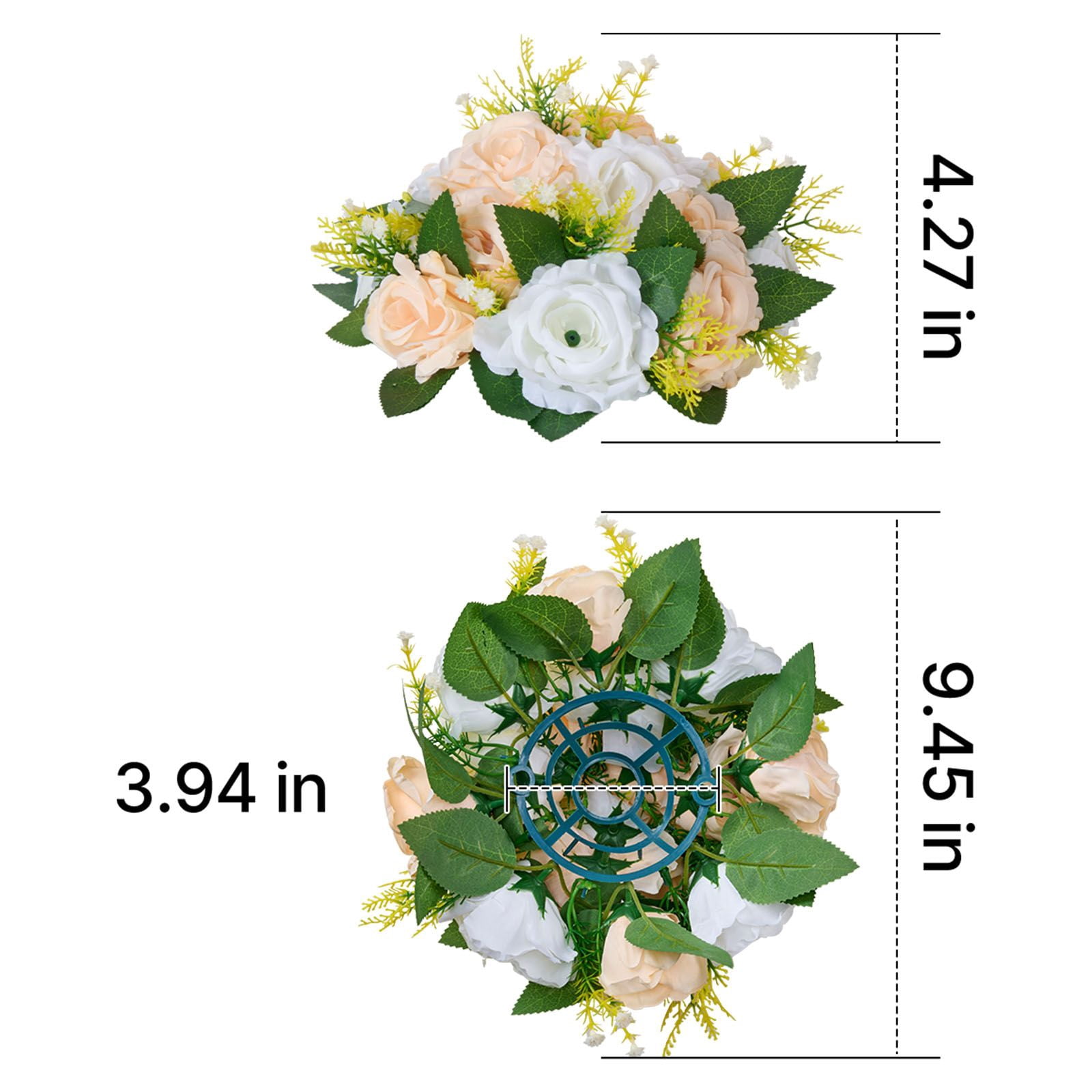 10-Pack Artificial Rose Flower Balls, 9.4" Diameter Half-Sphere, Silk Flowers with Stable Base, Fade-Resistant for Wedding Table Centerpieces
