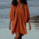 thumbnail image 3 of Minivestido bohemio para mujer vestido con cuello con lazo vestido de cintura alta ropa de playa holgada, 3 of 7