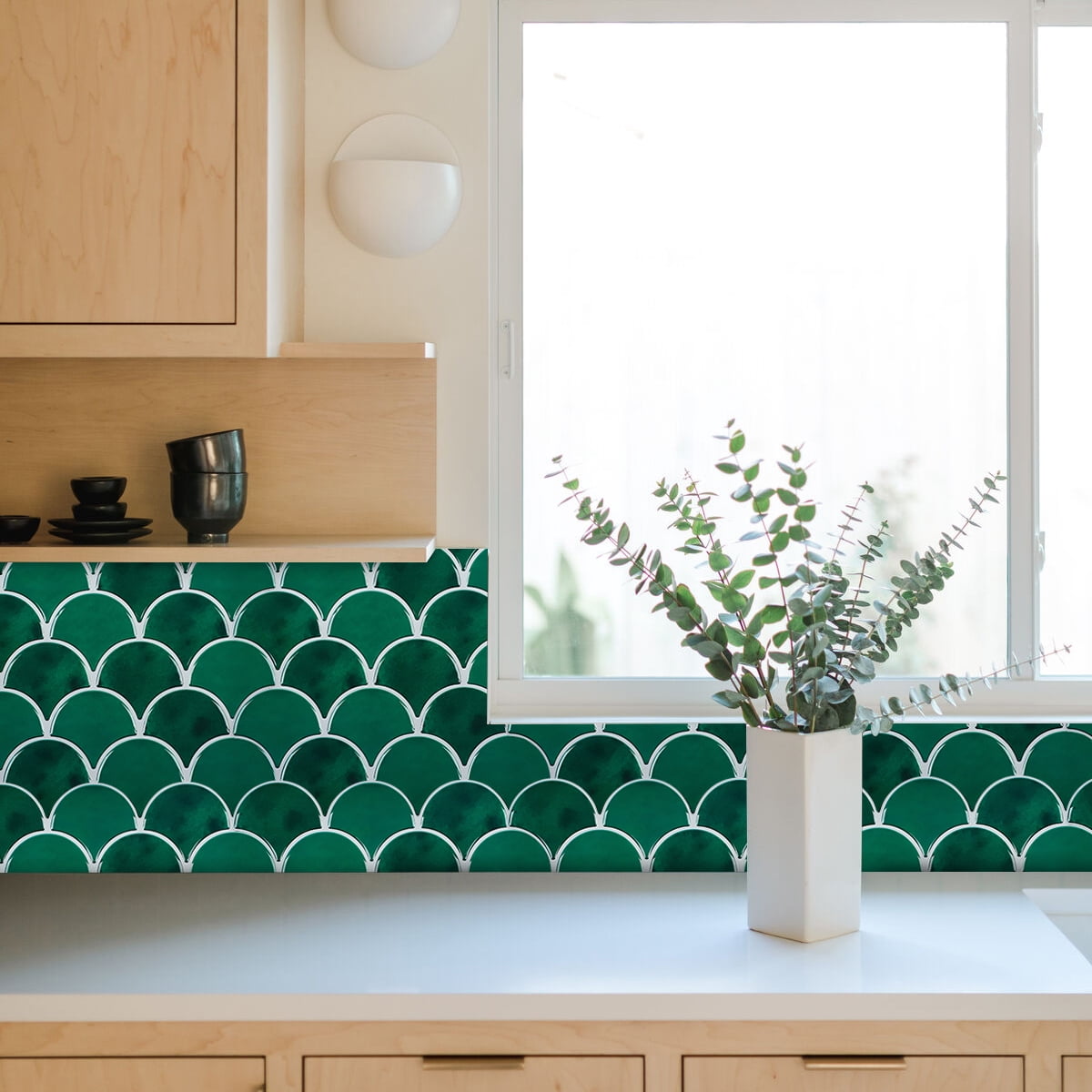 HOMEART Peel and Stick Backsplash Fish Scale Gel Tile, Scallop Stick on Wall Tiles Kitchen Backsplash