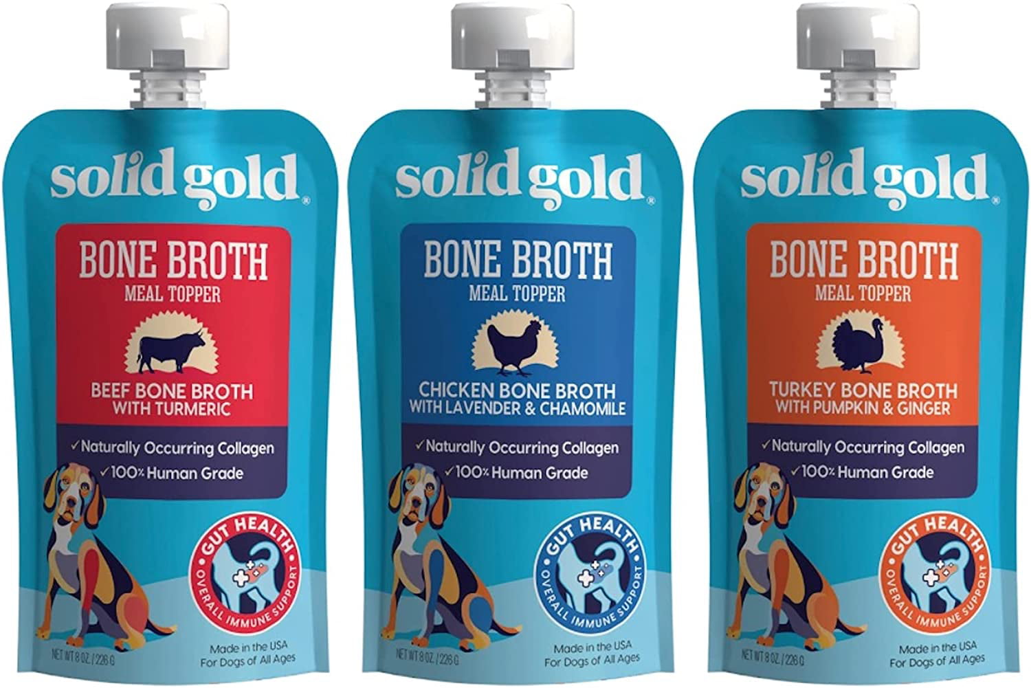 Grain-Free Meal topper and Treat Great for Picky Eaters Human-Grade Bone Broth For Dogs Holistic Bone Broth Natural Collagen Solid Gold 