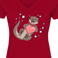 thumbnail image 4 of Inktastic Cute Smiling Valentine's Day Otter with Heart Women's V-Neck T-Shirt, 4 of 5