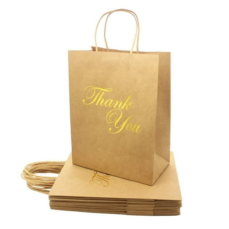 - Medium Kraft Gift Bags -20 Pack Thank You Gold Foil Kraft Paper Bags with Handles for Wedding, Baby Shower, Thanksgiving Party Favors-8