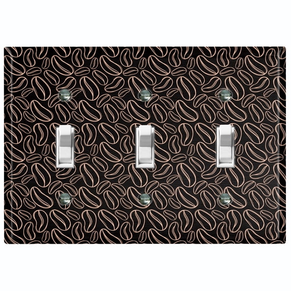 Metal Light Switch Wall Plate Outlet Cover (Coffee Espresso Mocha Bean Black Pattern - Triple Toggle)