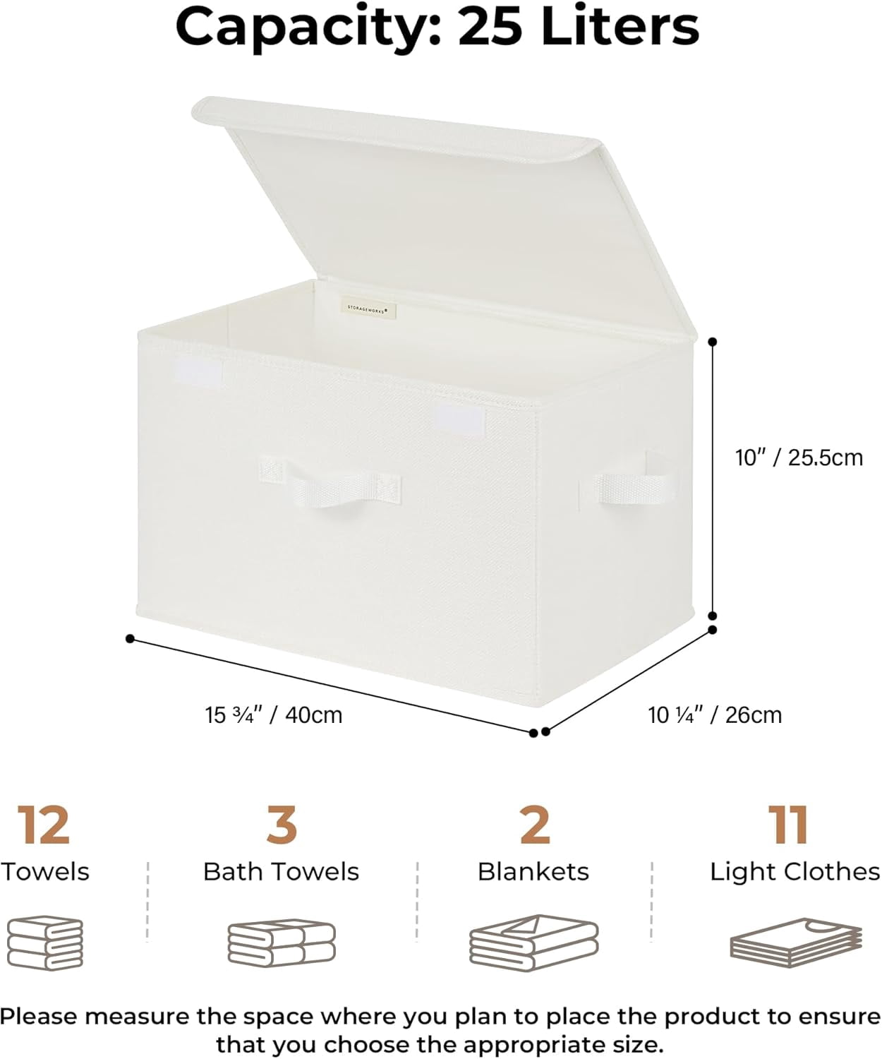 GRANNY SAYS Large Fabric Storage Bins with Lids, Keepsake Box, Collapsible Closet Organizers, White, 2-Pack